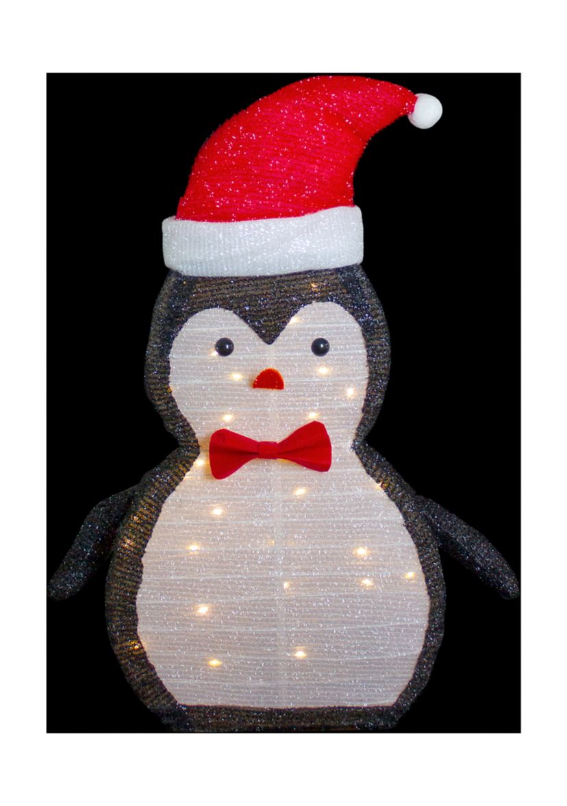 28Inch LED Lighted Tinsel Penguin in Santa Hat Outdoor Christmas Decoration
