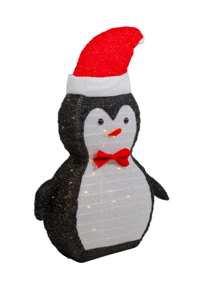 28Inch LED Lighted Tinsel Penguin in Santa Hat Outdoor Christmas Decoration