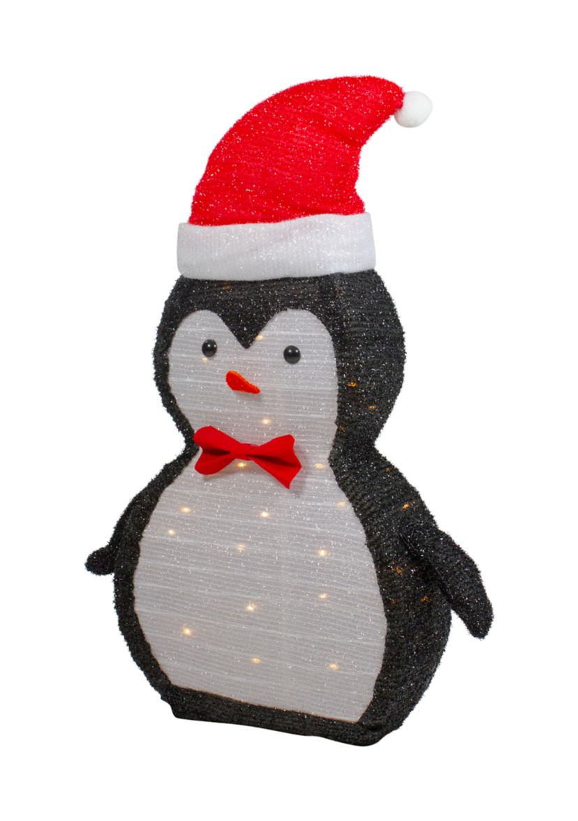 28Inch LED Lighted Tinsel Penguin in Santa Hat Outdoor Christmas Decoration