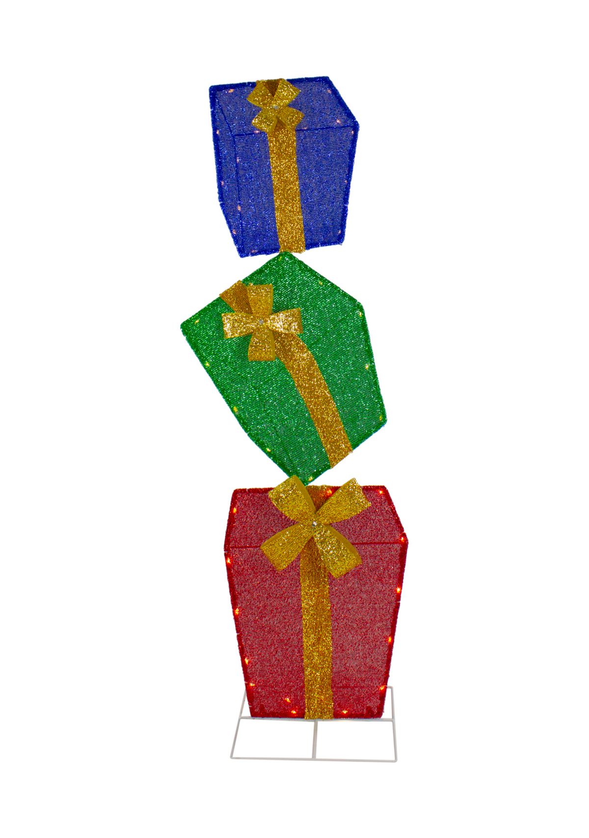 48Inch LED Lighted Tinsel Stacked Gift Boxes Outdoor Christmas Decoration