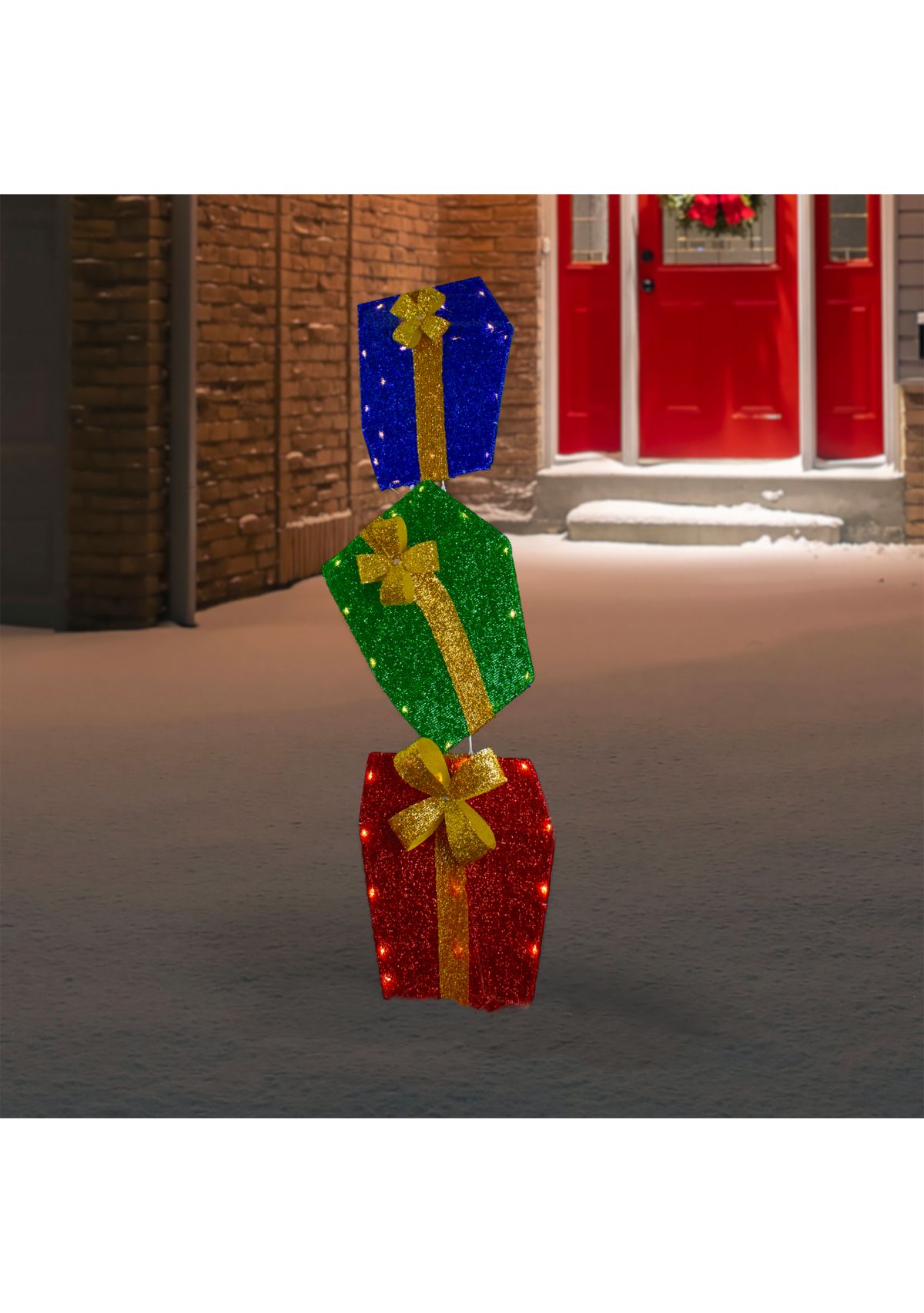 48Inch LED Lighted Tinsel Stacked Gift Boxes Outdoor Christmas Decoration