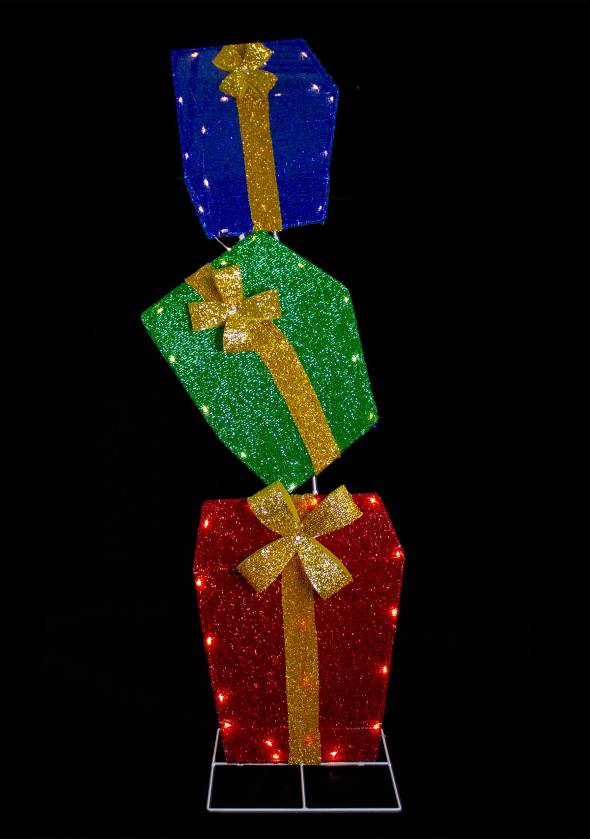 48Inch LED Lighted Tinsel Stacked Gift Boxes Outdoor Christmas Decoration