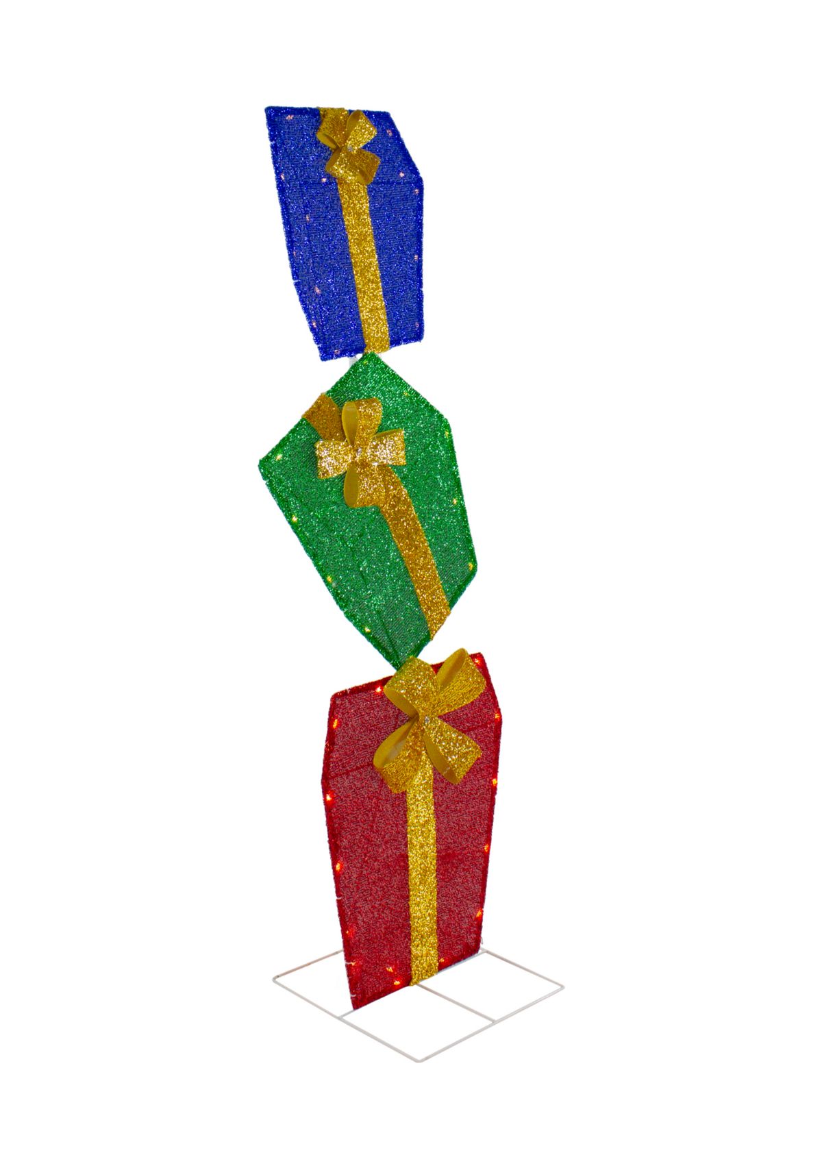 48Inch LED Lighted Tinsel Stacked Gift Boxes Outdoor Christmas Decoration