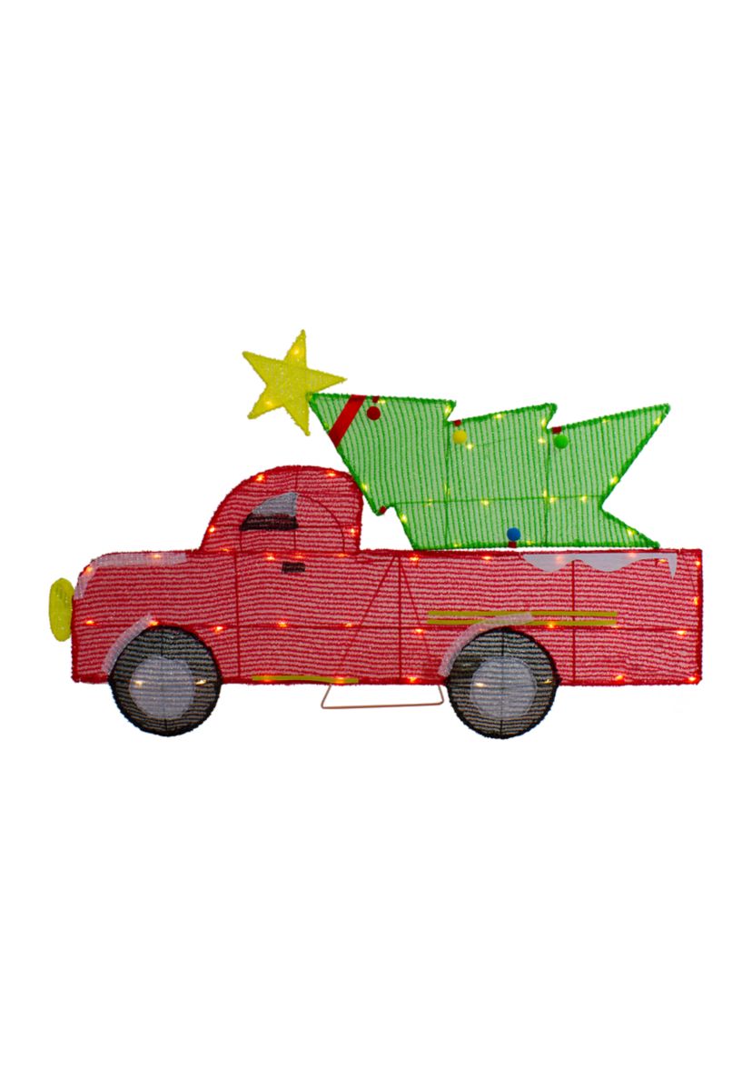 36Inch LED Lighted Red Truck with Christmas Tree Outdoor Decoration