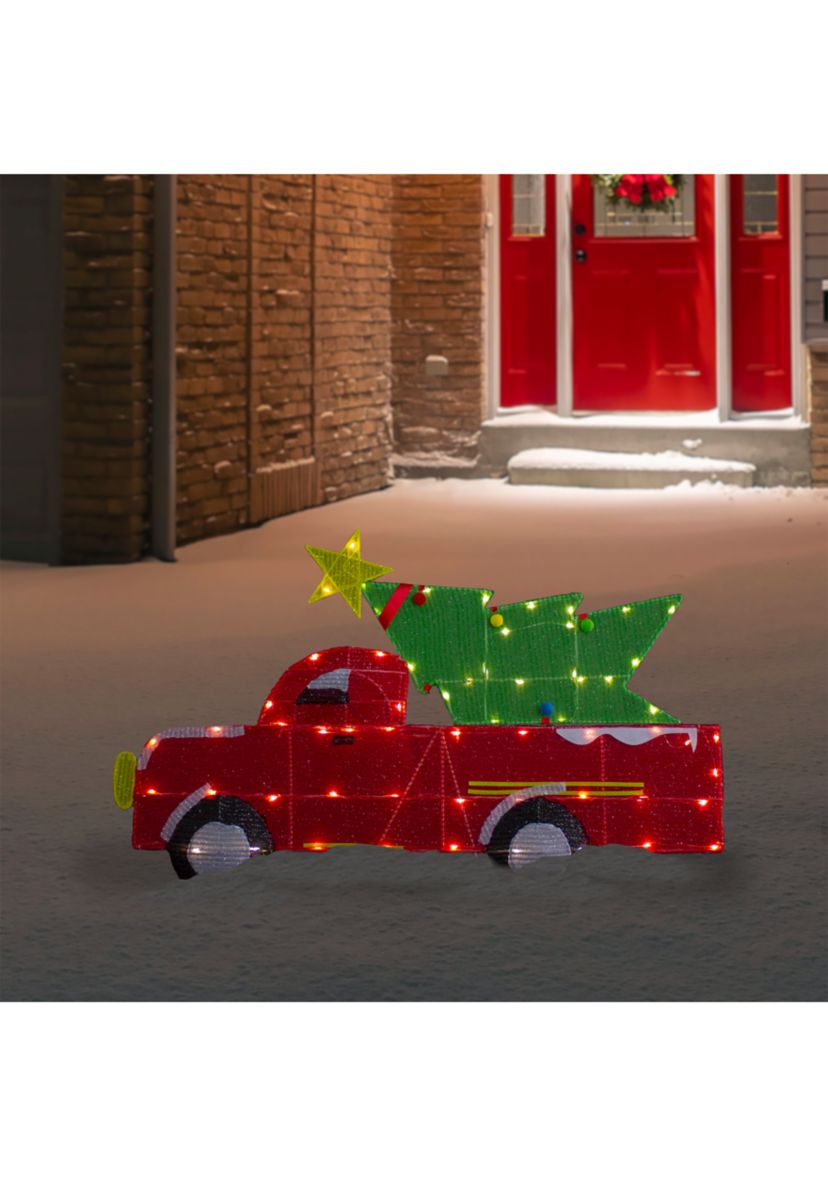 36Inch LED Lighted Red Truck with Christmas Tree Outdoor Decoration