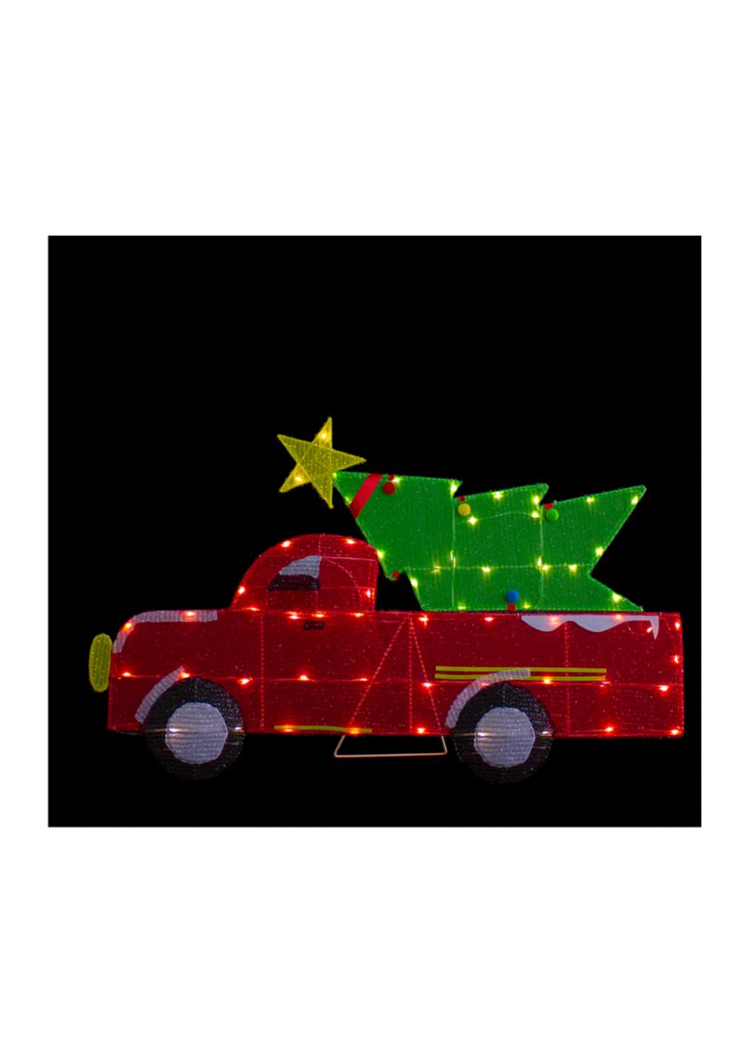 36Inch LED Lighted Red Truck with Christmas Tree Outdoor Decoration