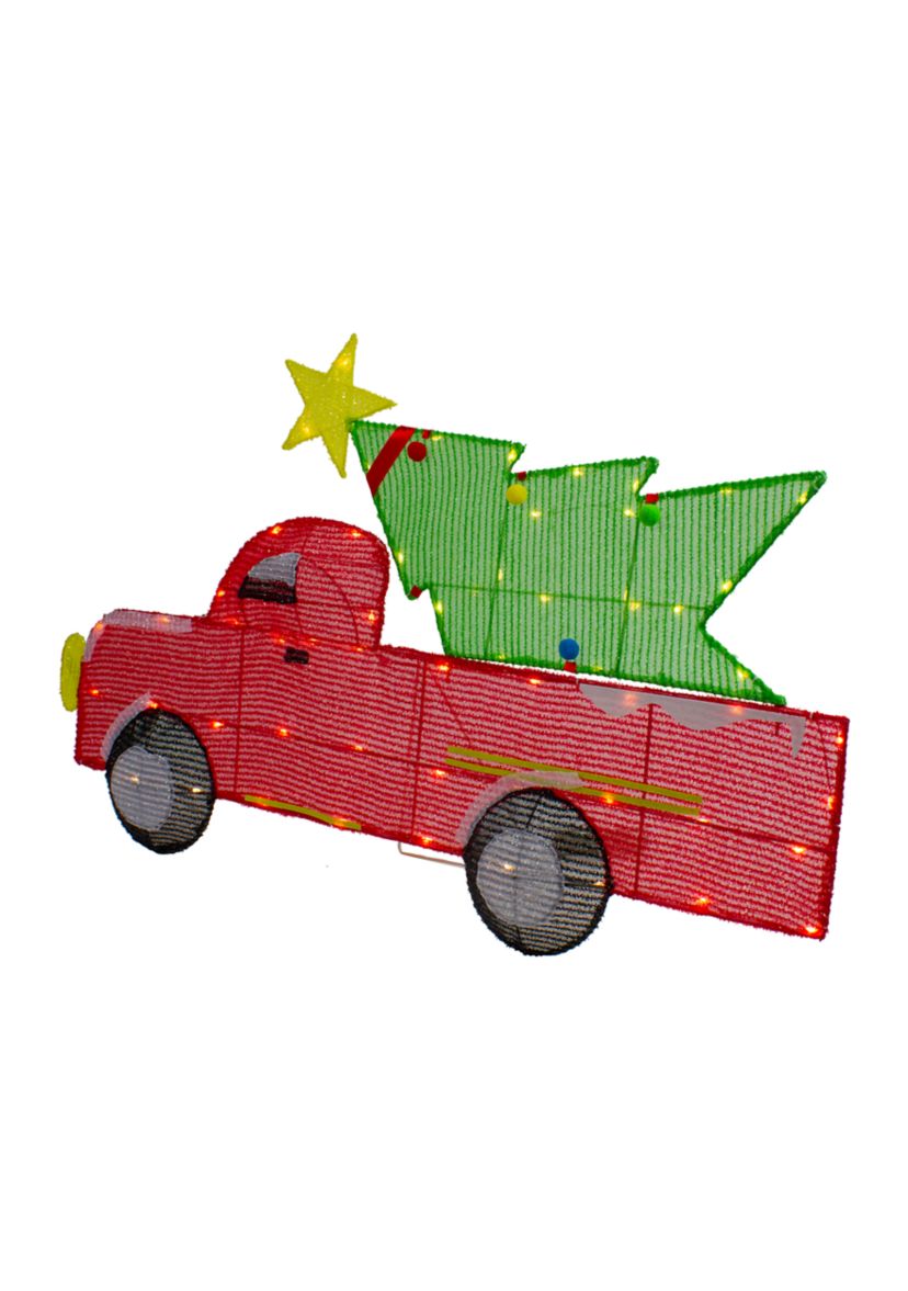 36Inch LED Lighted Red Truck with Christmas Tree Outdoor Decoration