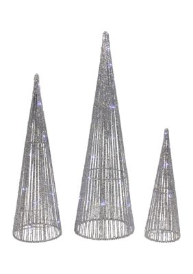 Northlight Set of 3 LED Lighted Silver Glitter Cone Tree Outdoor Christmas Decorations 23.5Inch -  0191296923675