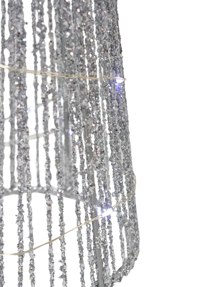 Set of 3 LED Lighted Silver Glitter Cone Tree Outdoor Christmas Decorations 23.5Inch