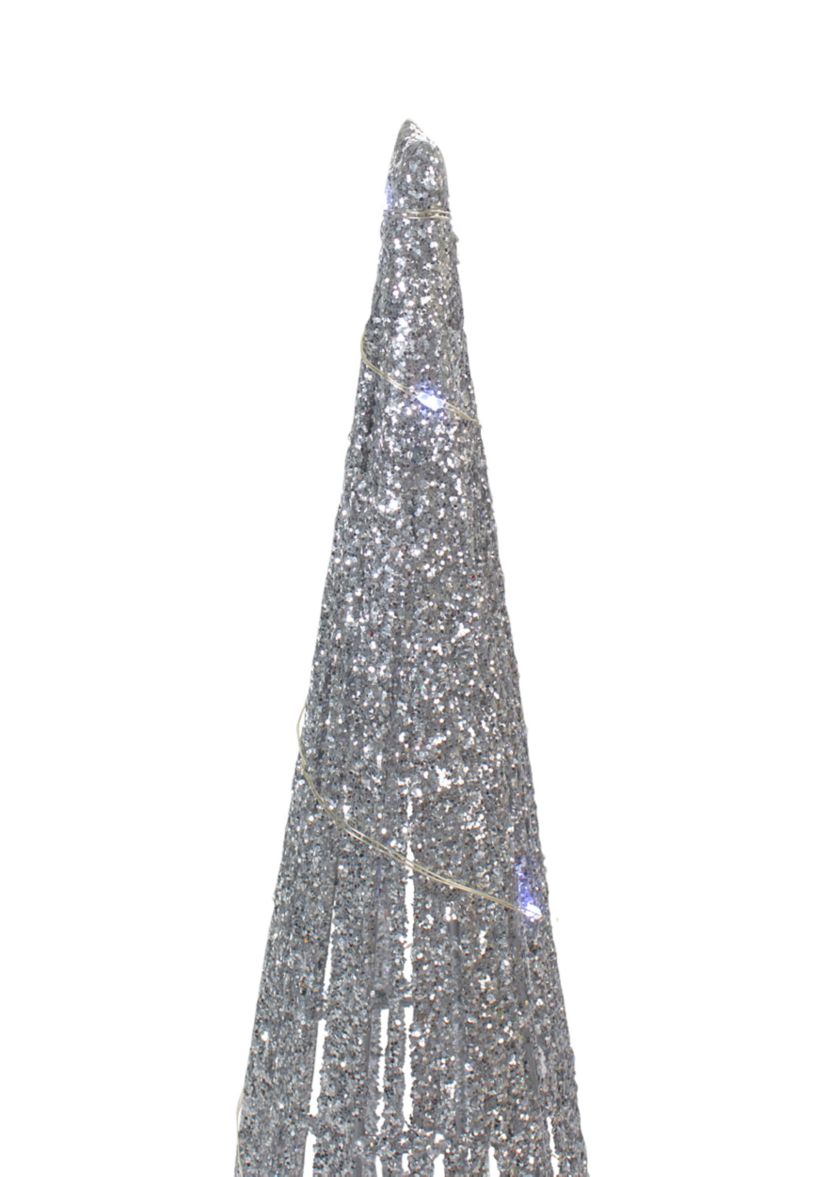 Set of 3 LED Lighted Silver Glitter Cone Tree Outdoor Christmas Decorations 23.5Inch
