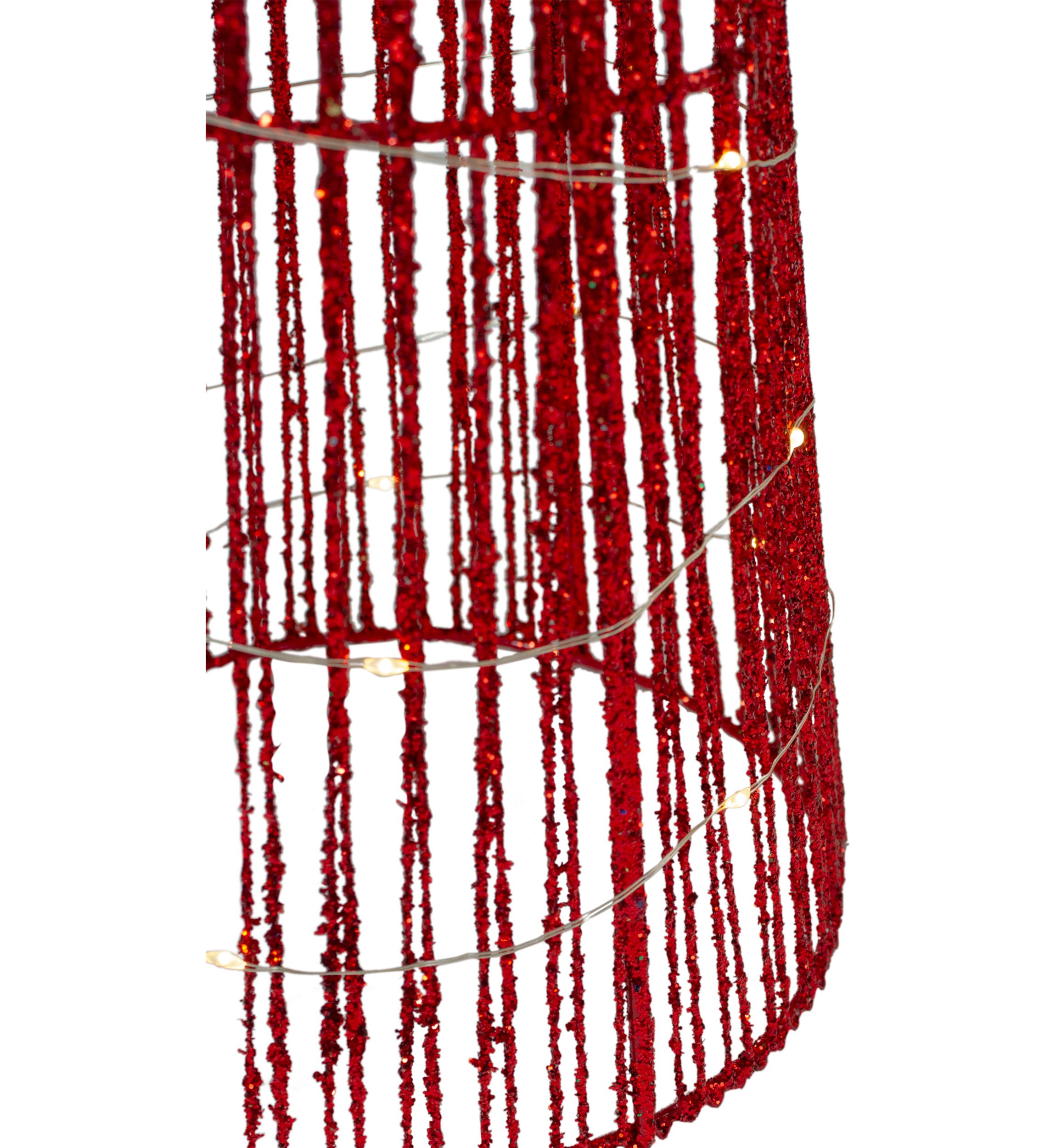 Set of 3 LED Lighted Red Glitter Cone Tree Outdoor Christmas Decorations 23.5Inch