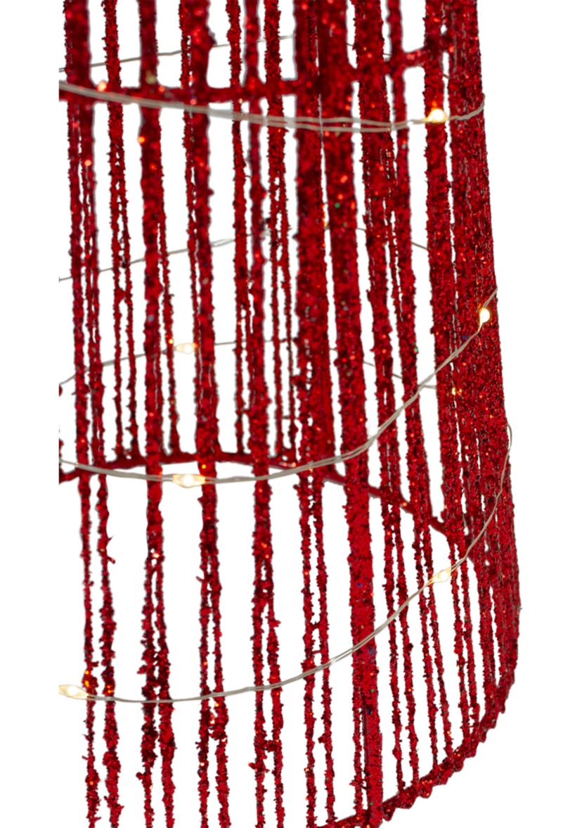 Set of 3 LED Lighted Red Glitter Cone Tree Outdoor Christmas Decorations 23.5Inch