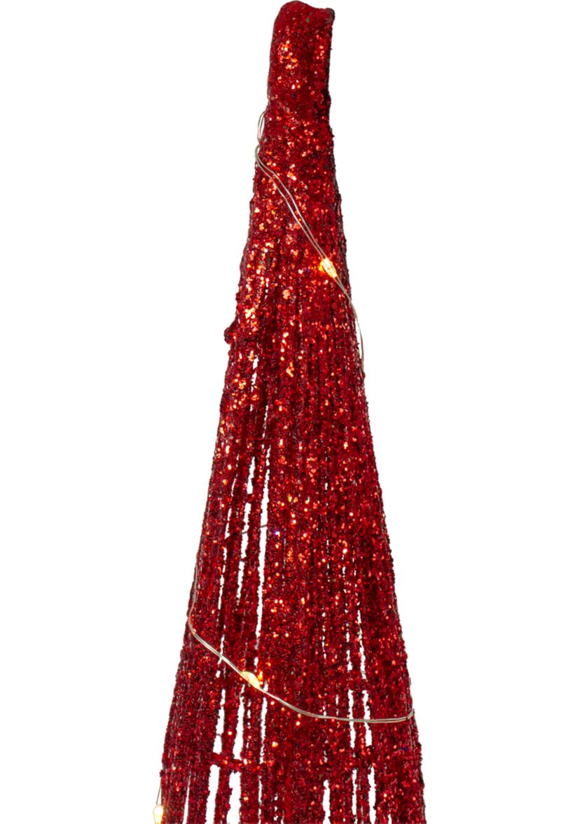 Set of 3 LED Lighted Red Glitter Cone Tree Outdoor Christmas Decorations 23.5Inch