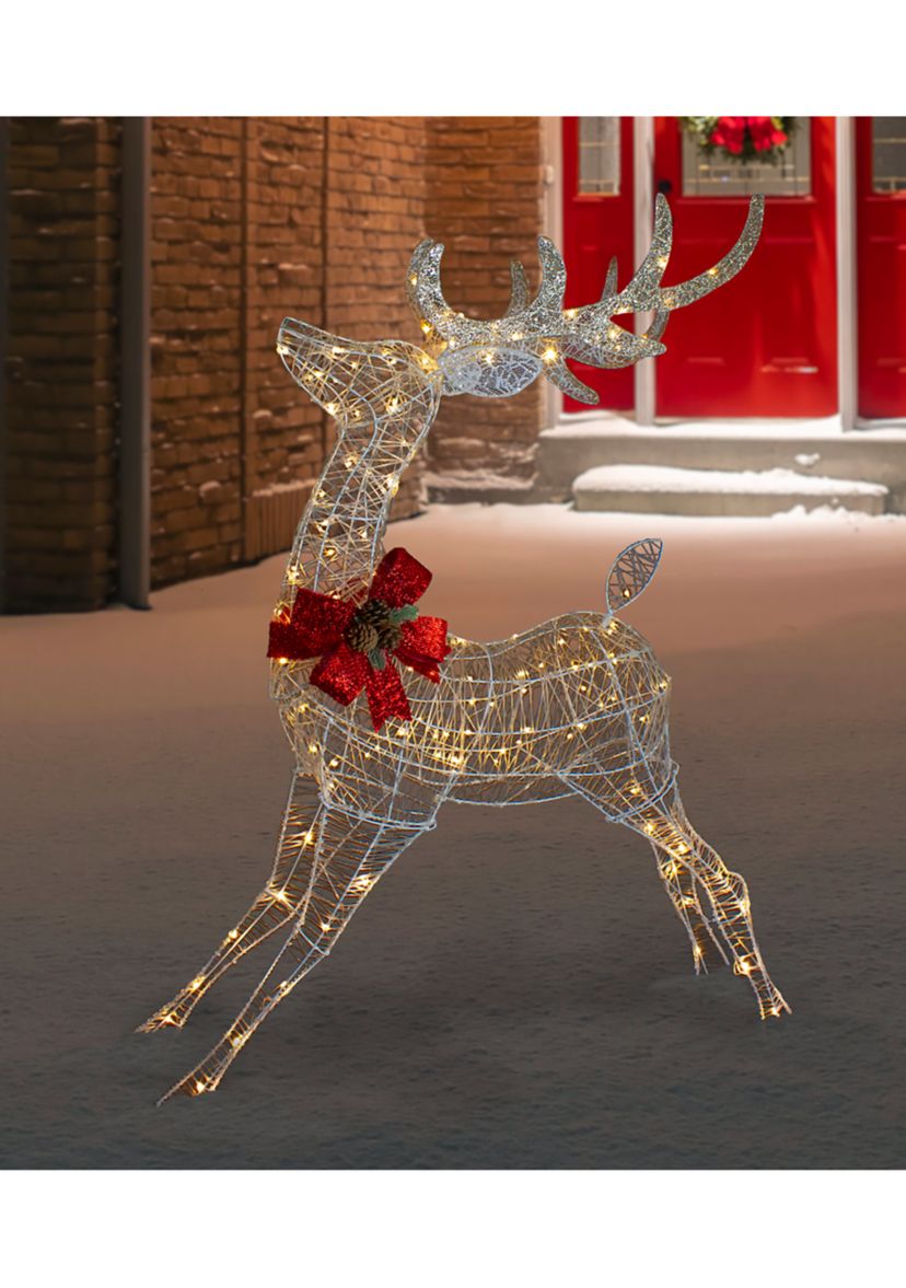 56Inch LED Lighted Reindeer with Glitter Bow Outdoor Christmas Decoration