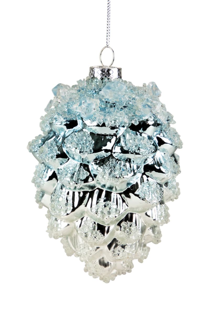 4.75Inch Blue Icy Pine Cone Glass Christmas Ornament
