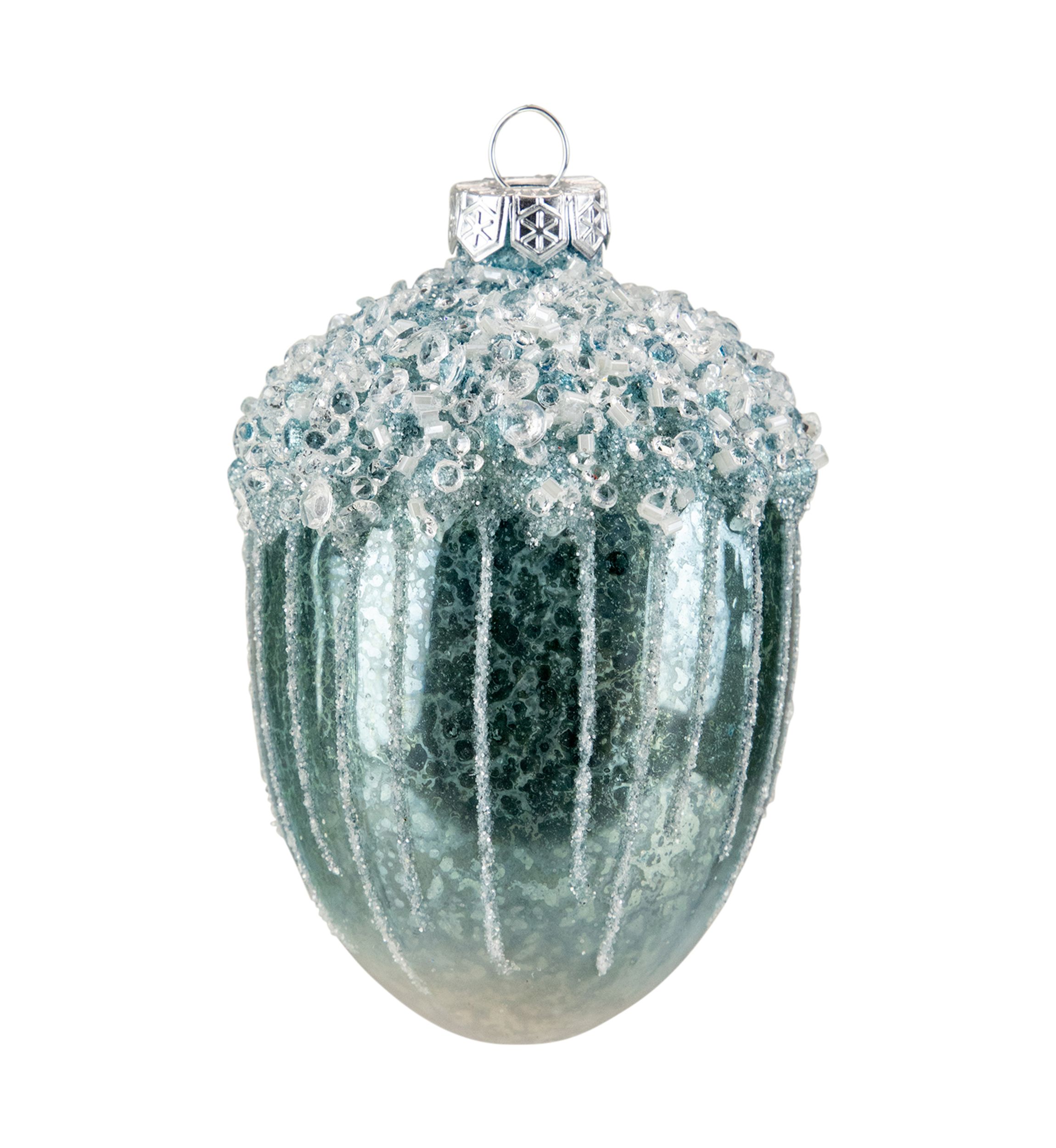 4.5Inch Blue Glittered Mercury Glass Pine Cone Christmas Ornament