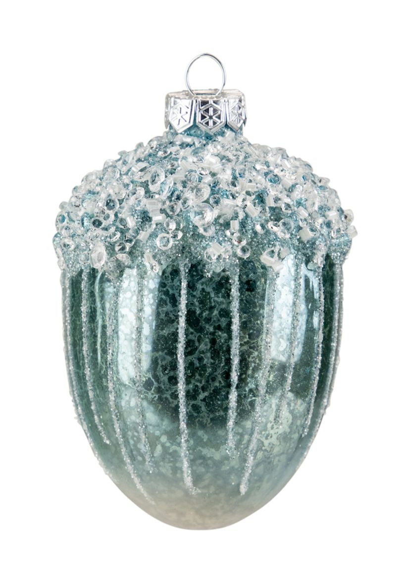 4.5Inch Blue Glittered Mercury Glass Pine Cone Christmas Ornament