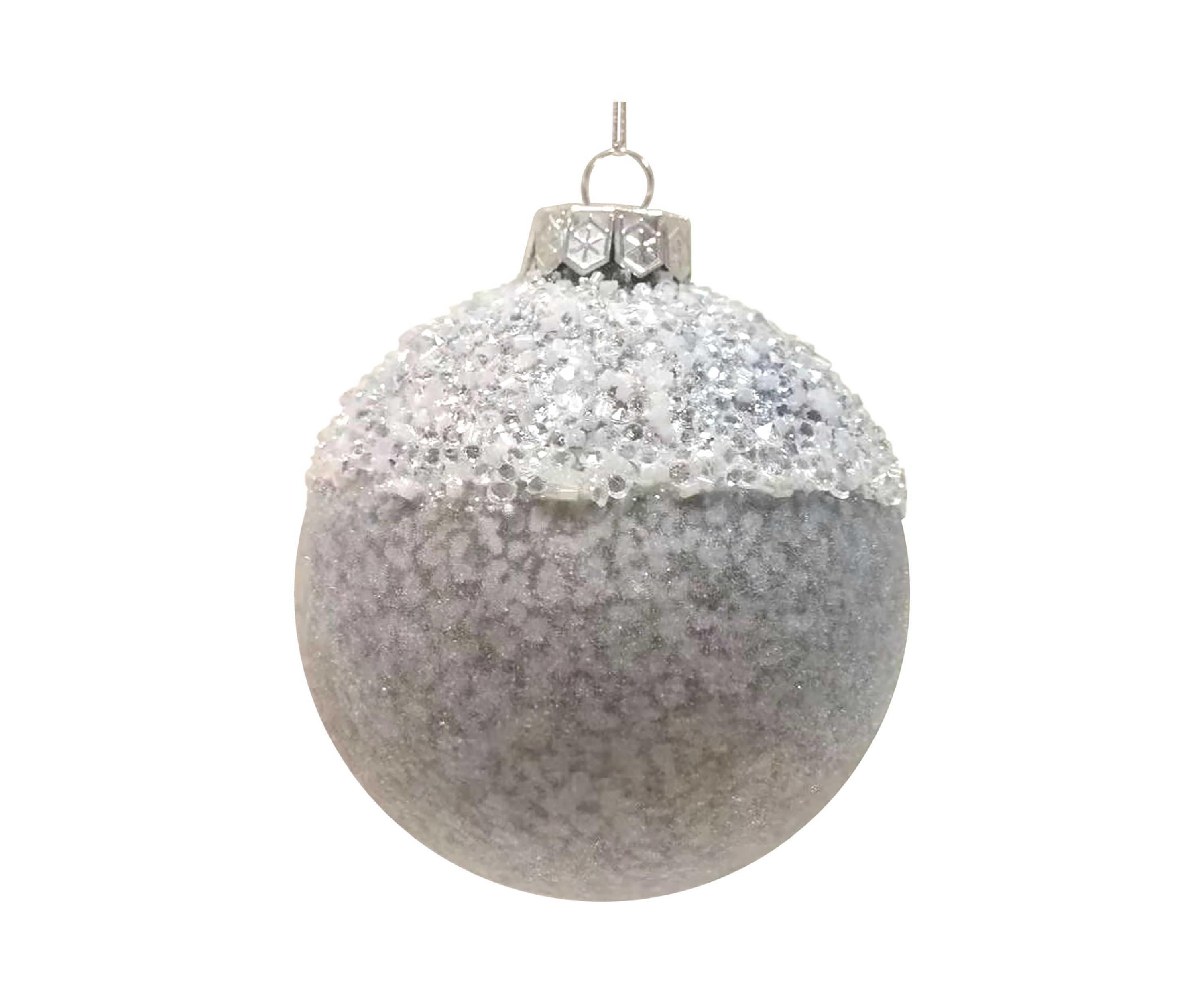 4Inch Silver Glass Ball With Beads and Glitter Christmas Ornament