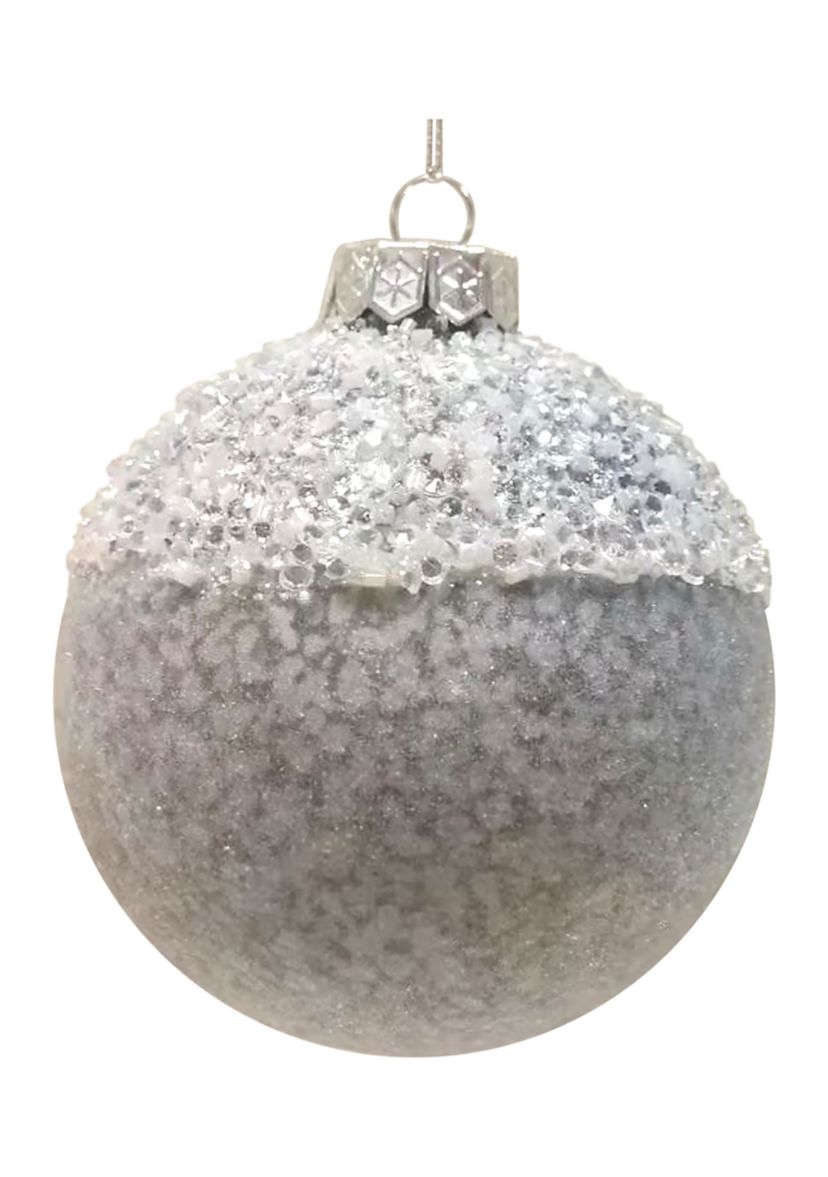 4Inch Silver Glass Ball With Beads and Glitter Christmas Ornament