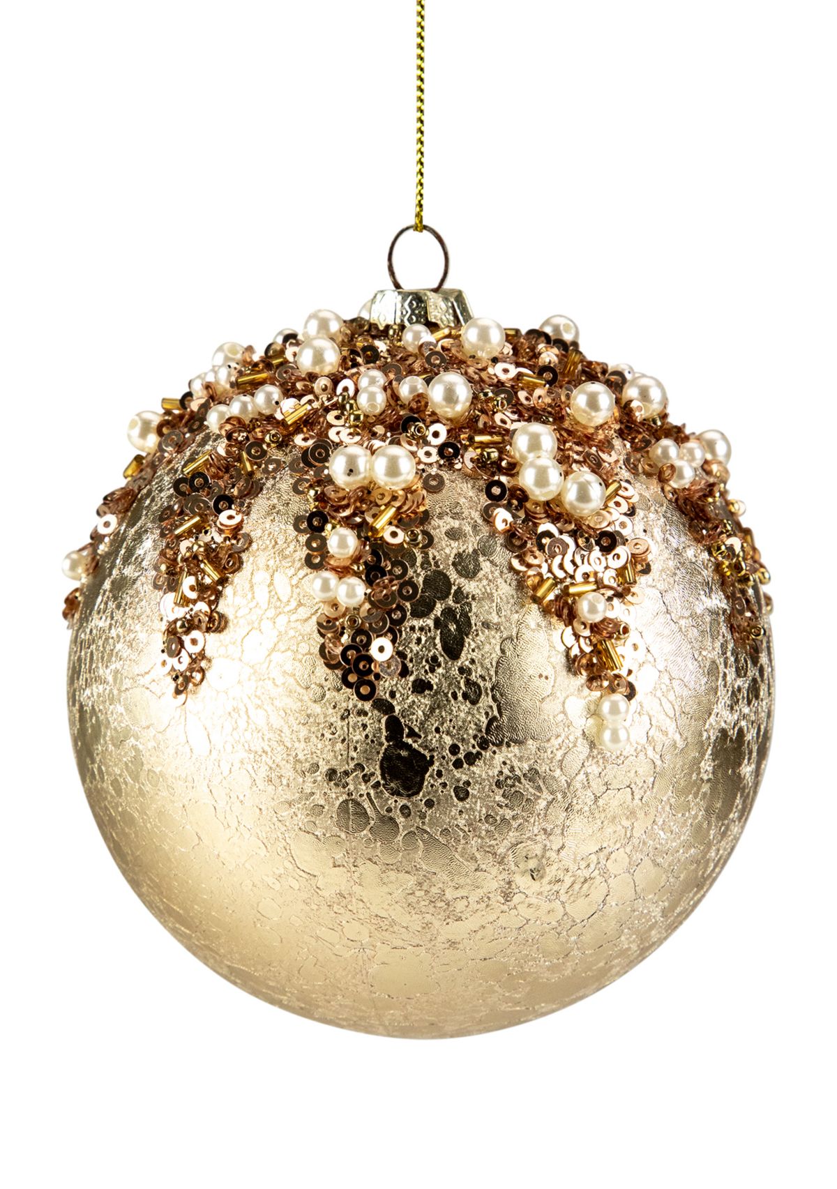 4Inch Gold Mercury with Beads Shatterproof Christmas Ball Ornament