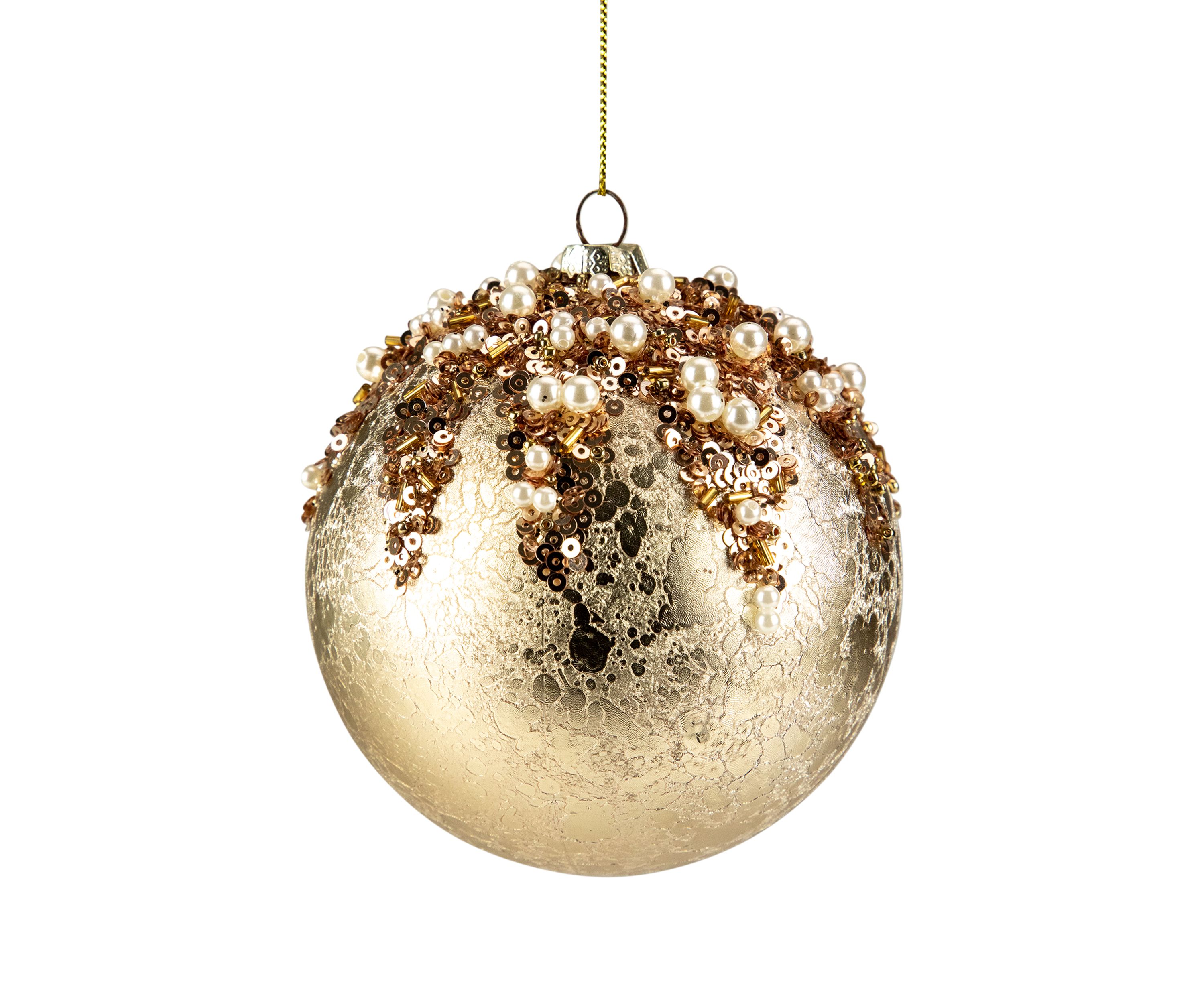 4Inch Gold Mercury with Beads Shatterproof Christmas Ball Ornament