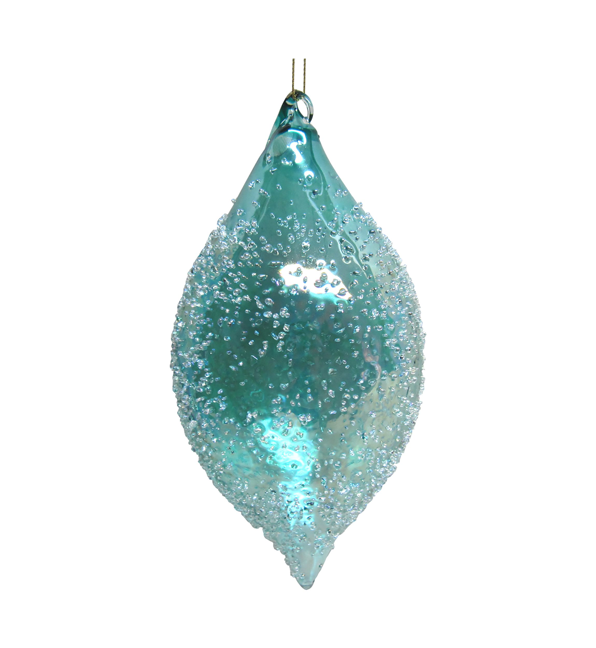 7Inch Transparent Blue Textured Glass Finial Christmas Ornament