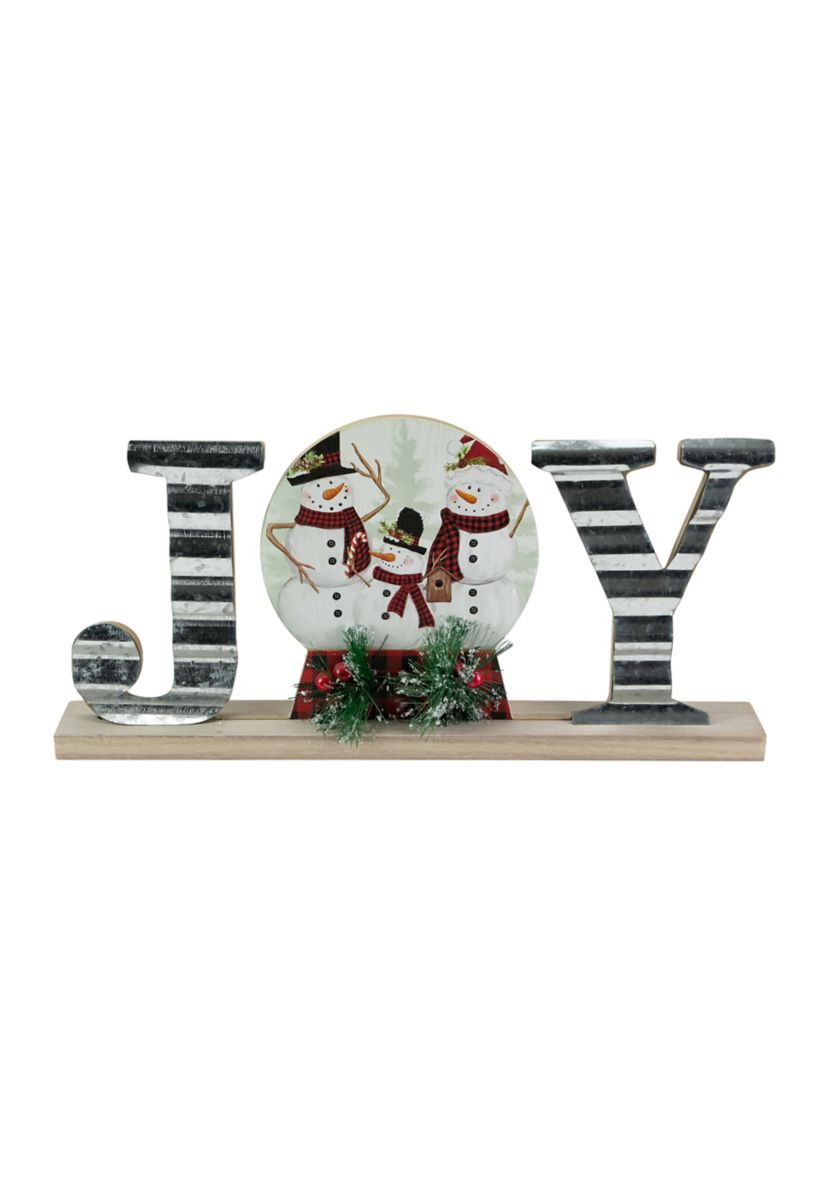 15Inch Galvanized Metal and Wooden Joy Snowman Family Christmas Sign