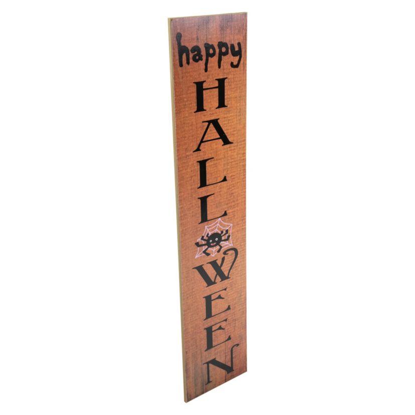 Spider "Happy Halloween" Wooden Board Porch Sign Decoration - 36" - Orange