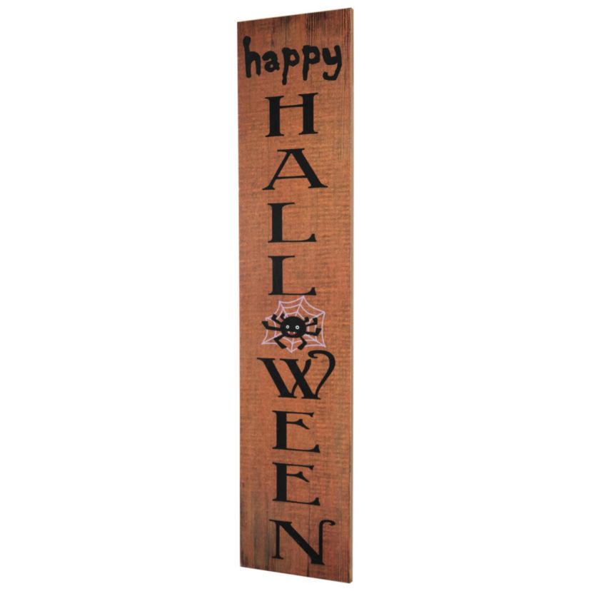 Spider "Happy Halloween" Wooden Board Porch Sign Decoration - 36" - Orange