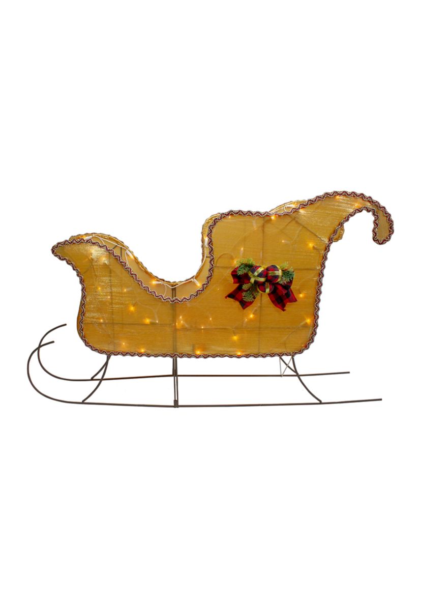 Lighted Gold Shiny Christmas Sleigh Outdoor Yard Decoration  36-inch