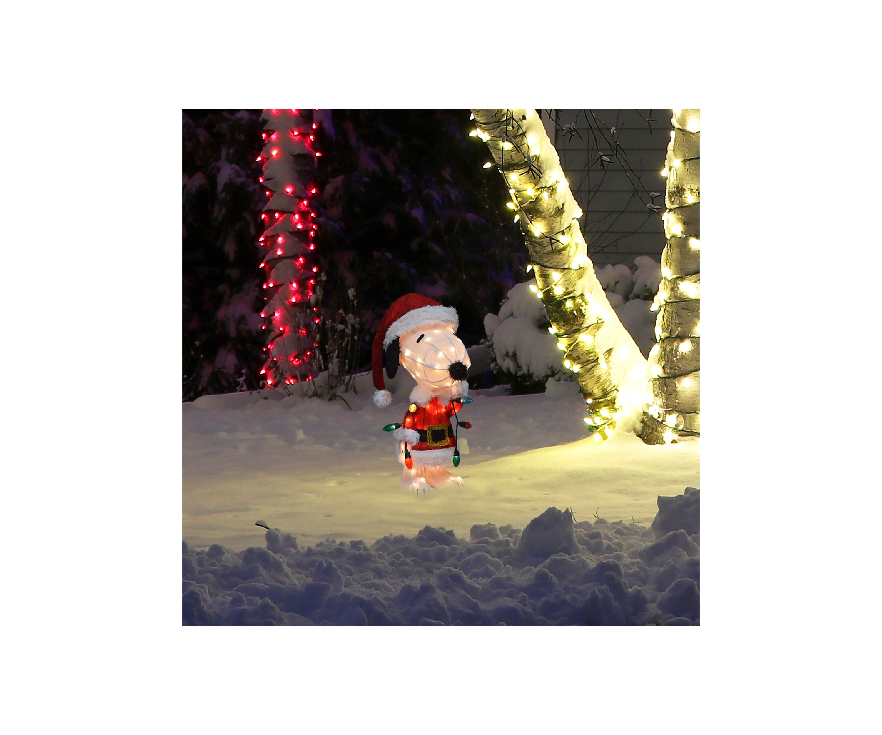 24Inch Lighted Santa Snoopy with String Lights Outdoor Christmas Yard Decoration