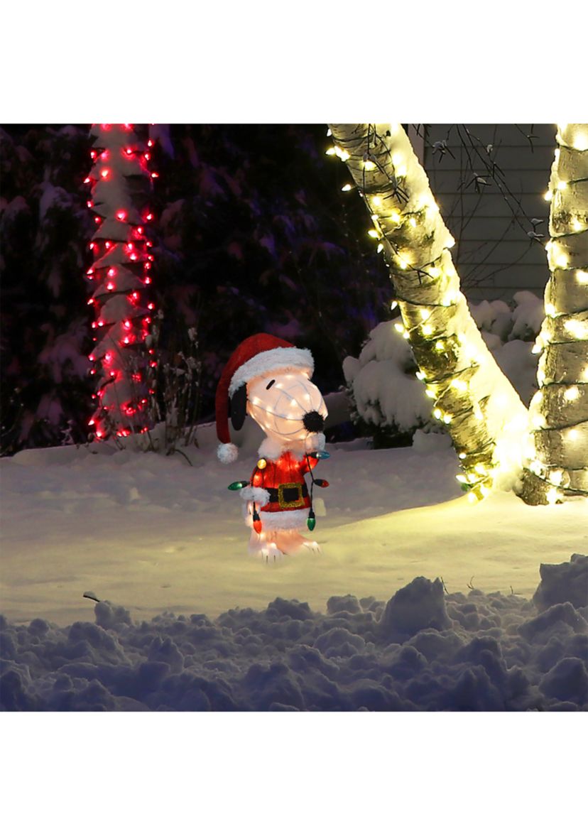 24Inch Lighted Santa Snoopy with String Lights Outdoor Christmas Yard Decoration