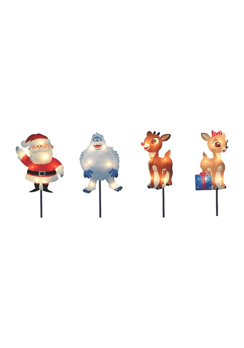 Set of 4 Lighted Rudolph and Friends Christmas Pathway Markers - Clear Lights