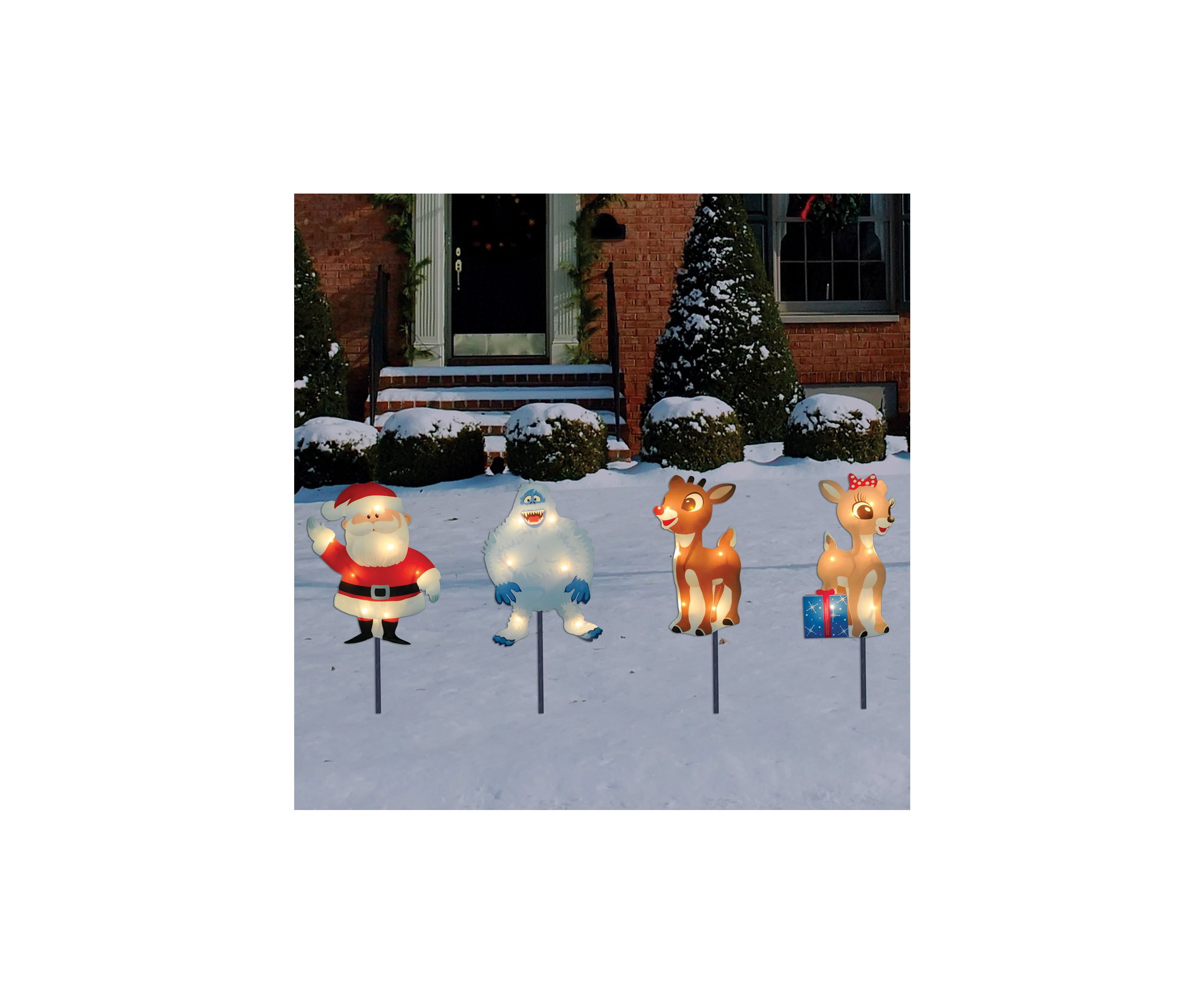 Set of 4 Lighted Rudolph and Friends Christmas Pathway Markers - Clear Lights