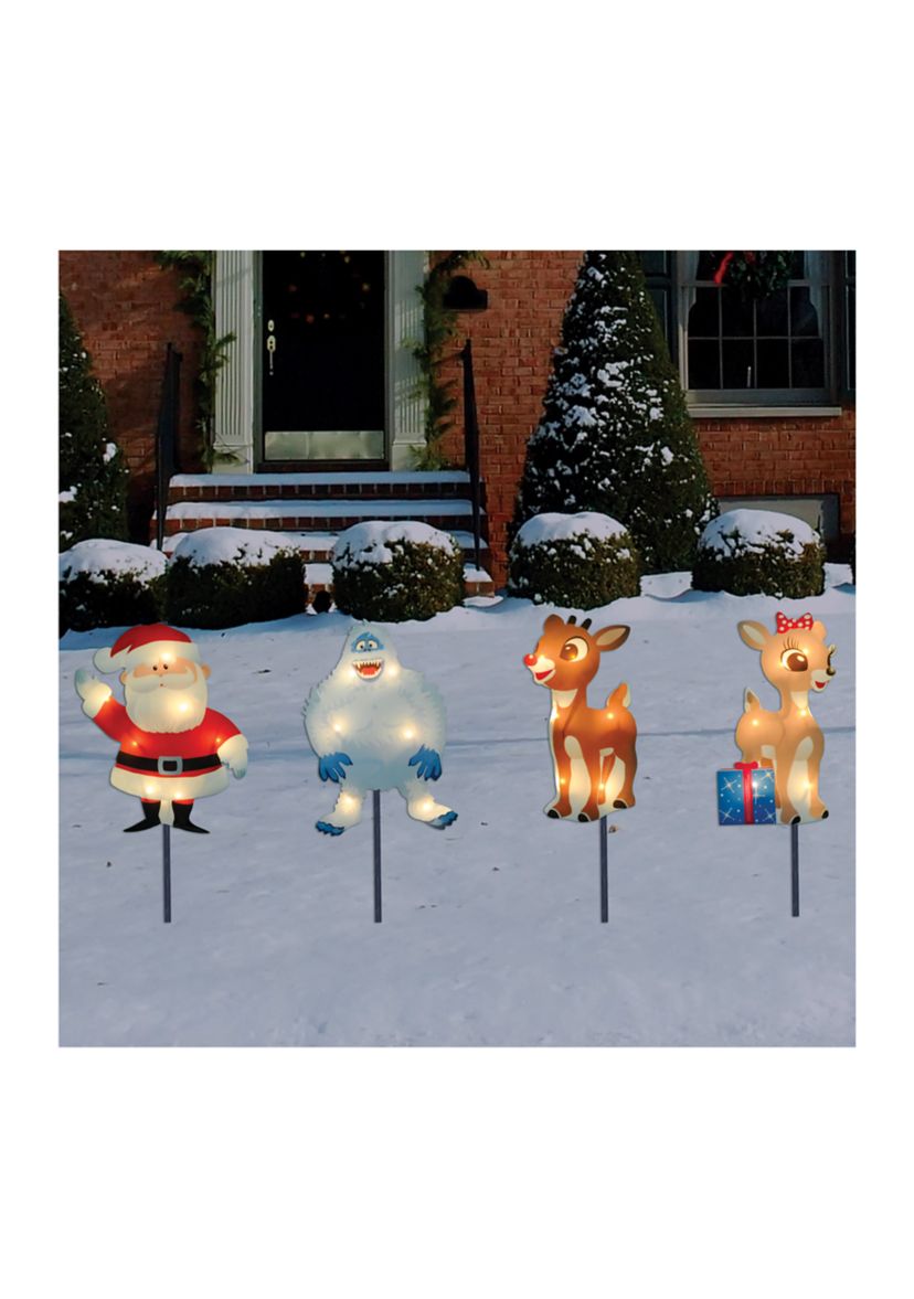 Set of 4 Lighted Rudolph and Friends Christmas Pathway Markers - Clear Lights