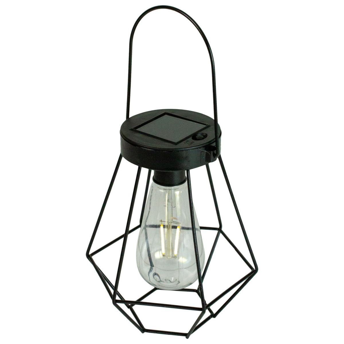 7.5" Black Geometric Outdoor Hanging Solar Lantern with Handle