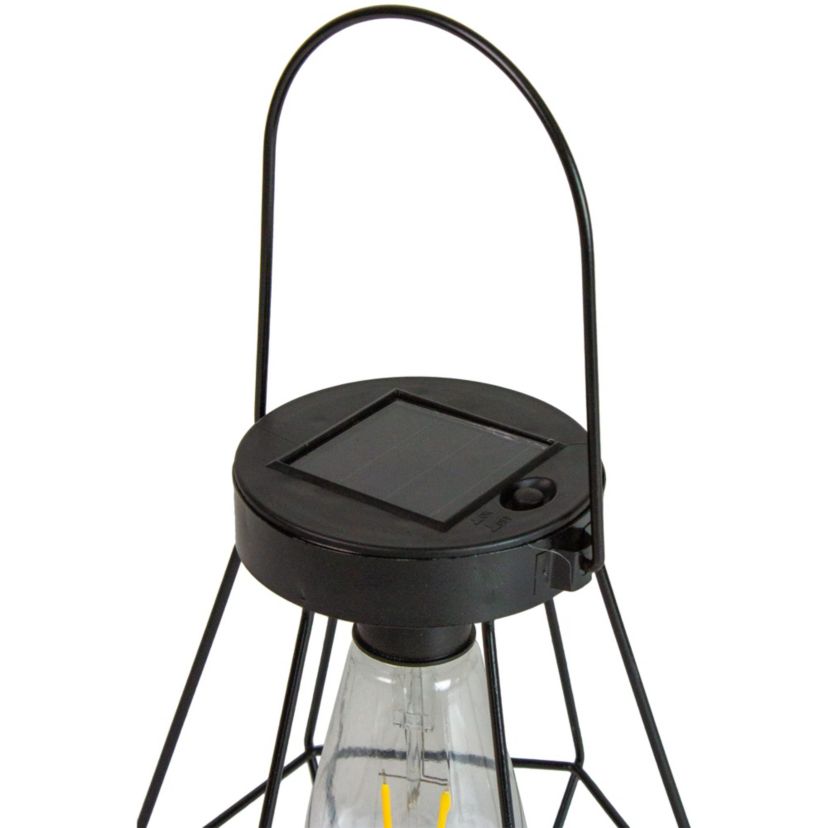 7.5" Black Geometric Outdoor Hanging Solar Lantern with Handle