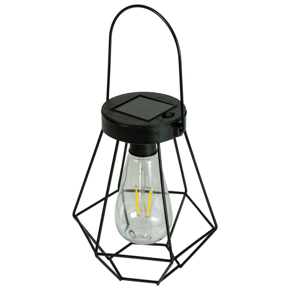 7.5" Black Geometric Outdoor Hanging Solar Lantern with Handle