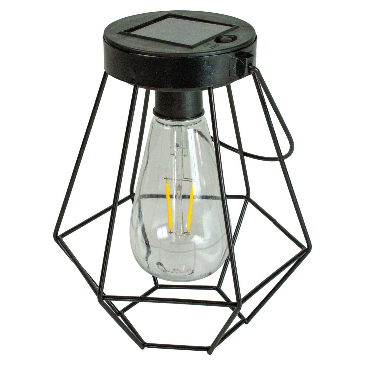 7.5" Black Geometric Outdoor Hanging Solar Lantern with Handle
