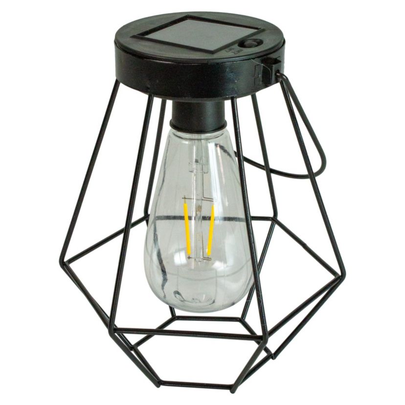 7.5" Black Geometric Outdoor Hanging Solar Lantern with Handle