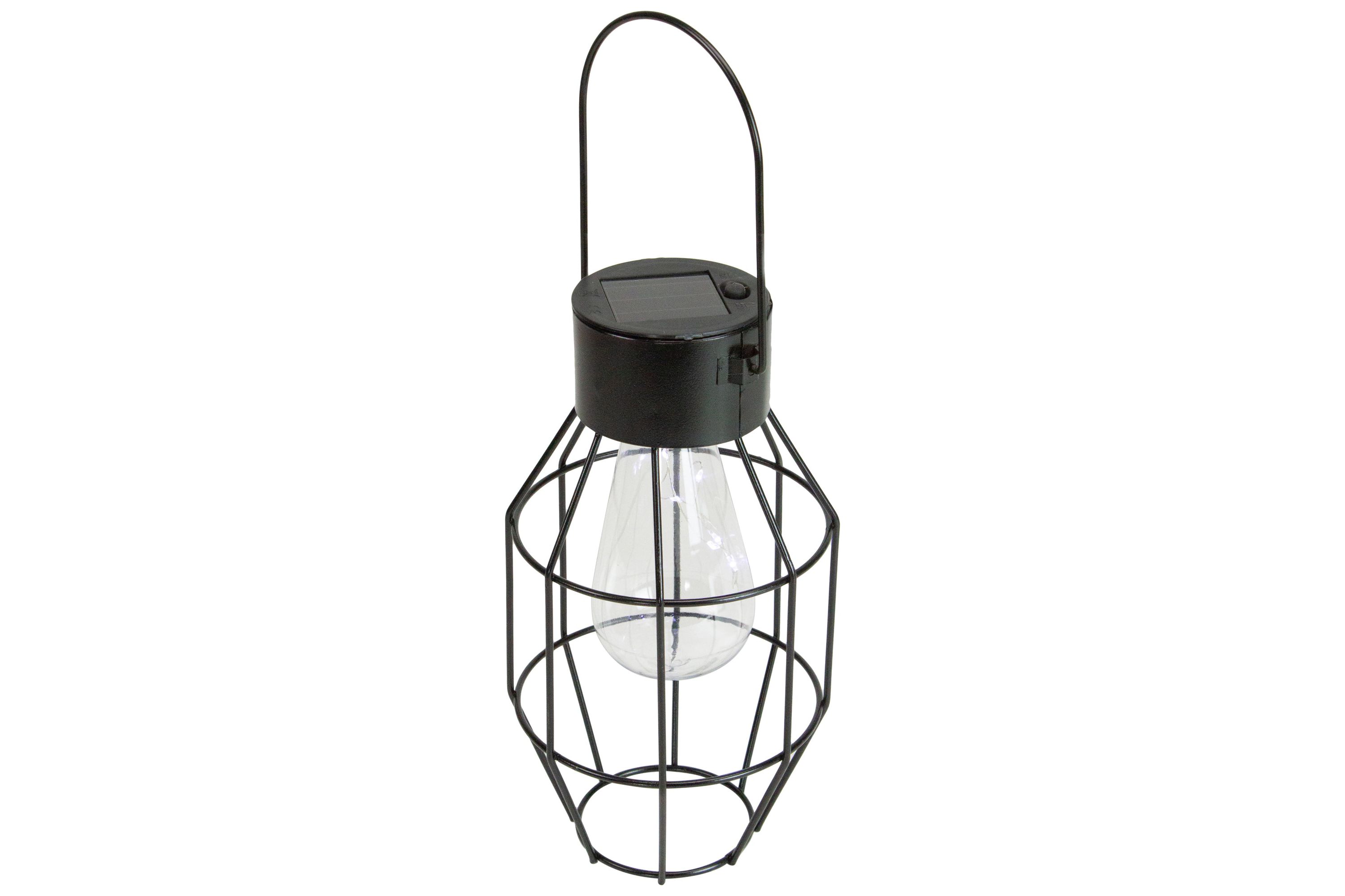9.5" Black Geometric Oblong Outdoor Hanging Solar Lantern with Handle