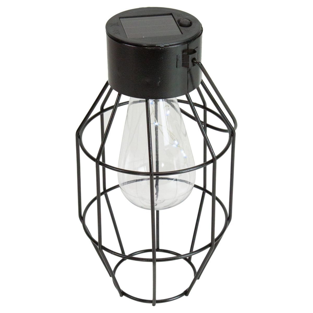 9.5" Black Geometric Oblong Outdoor Hanging Solar Lantern with Handle