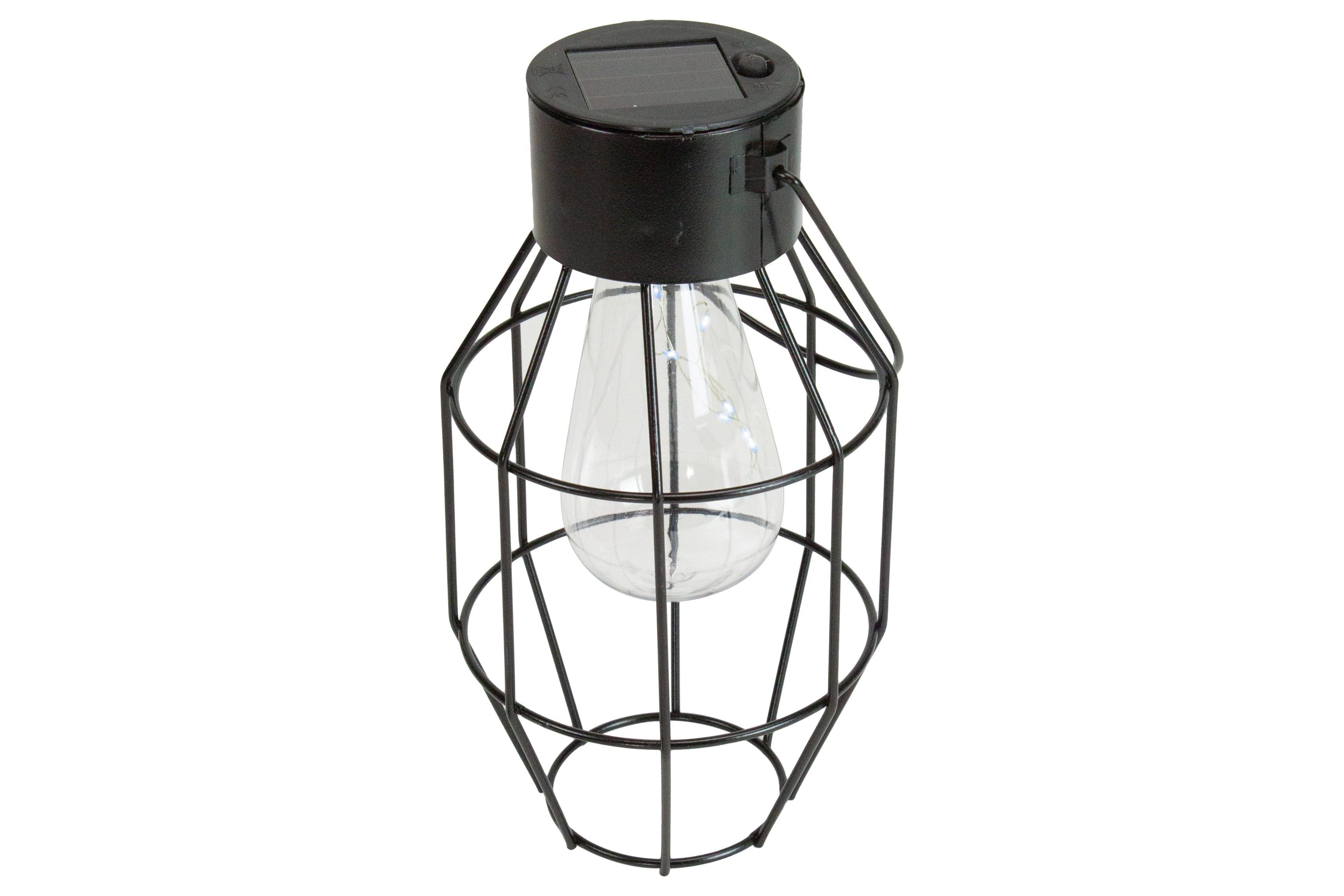 9.5" Black Geometric Oblong Outdoor Hanging Solar Lantern with Handle