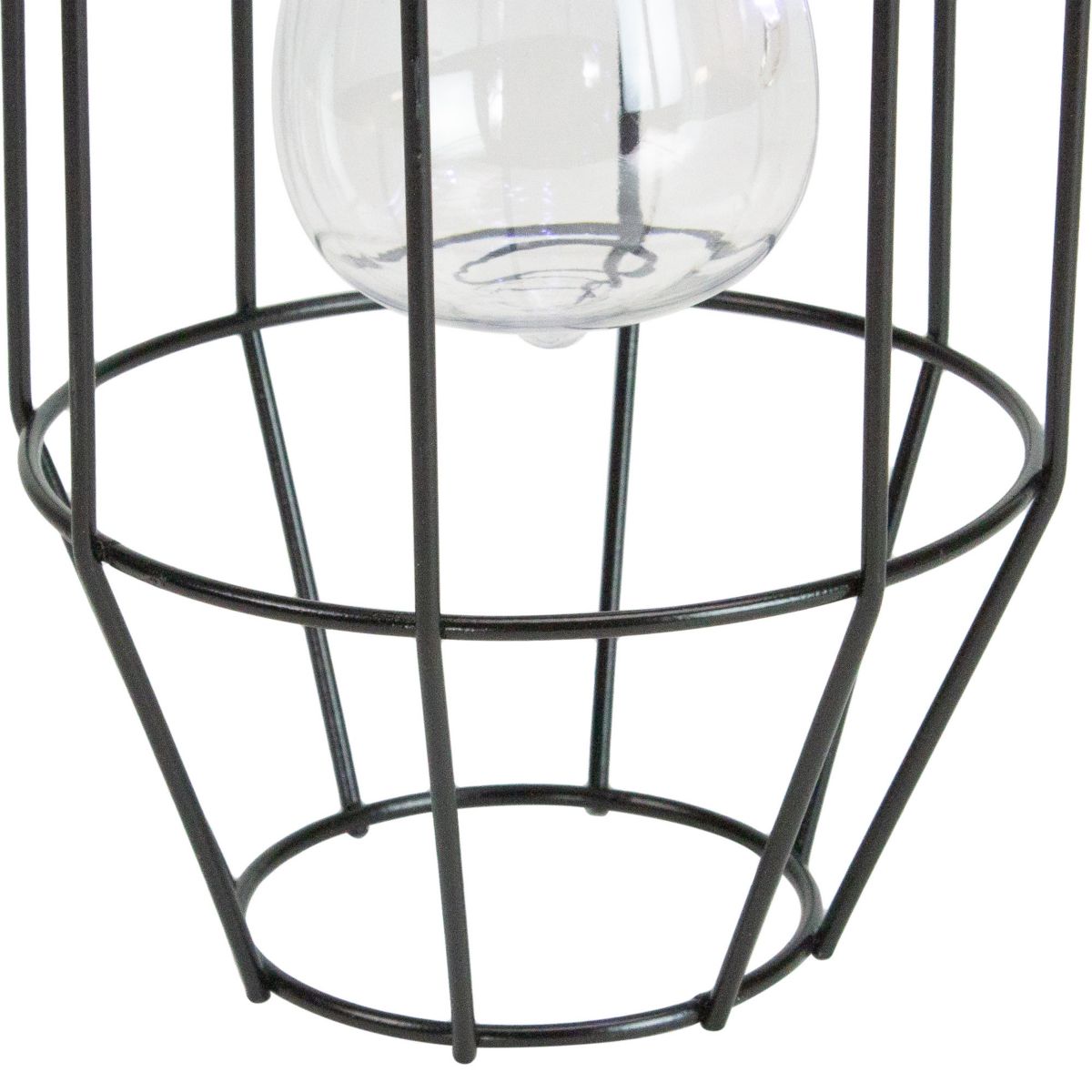 9.5" Black Geometric Oblong Outdoor Hanging Solar Lantern with Handle