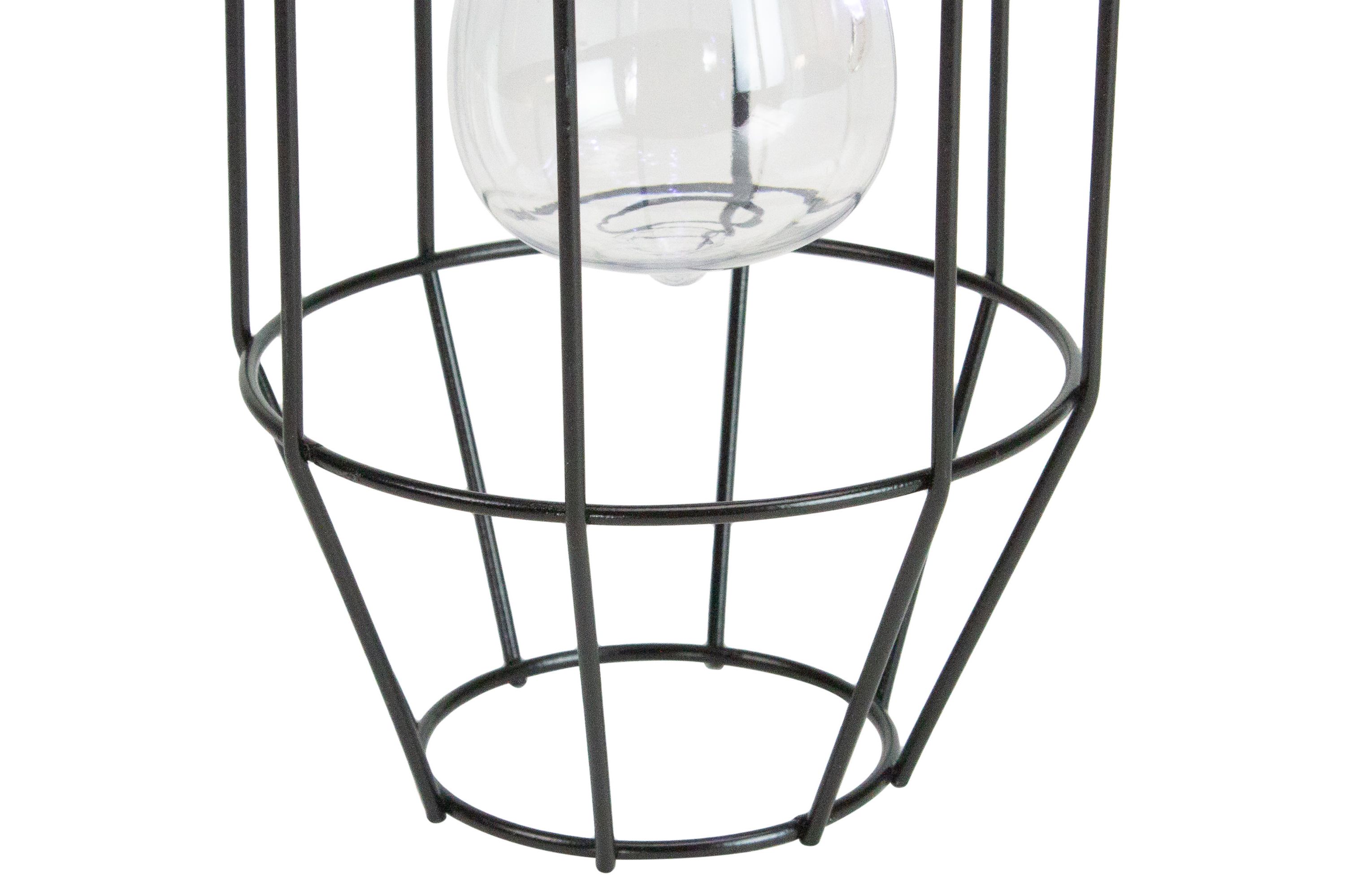 9.5" Black Geometric Oblong Outdoor Hanging Solar Lantern with Handle