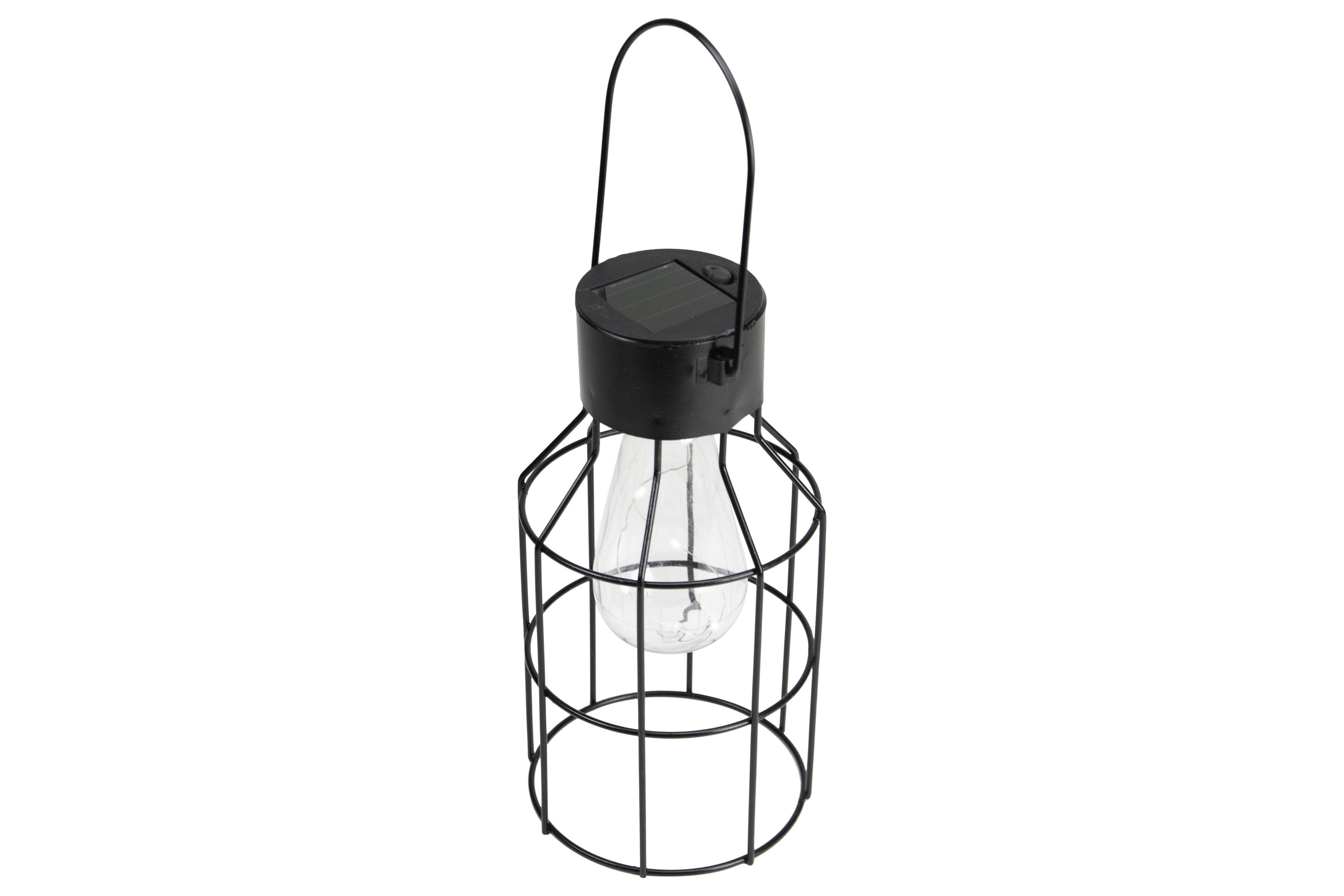 9.5" Black Outdoor Geometric Hanging Solar Lantern with Handle Outdoor Decor