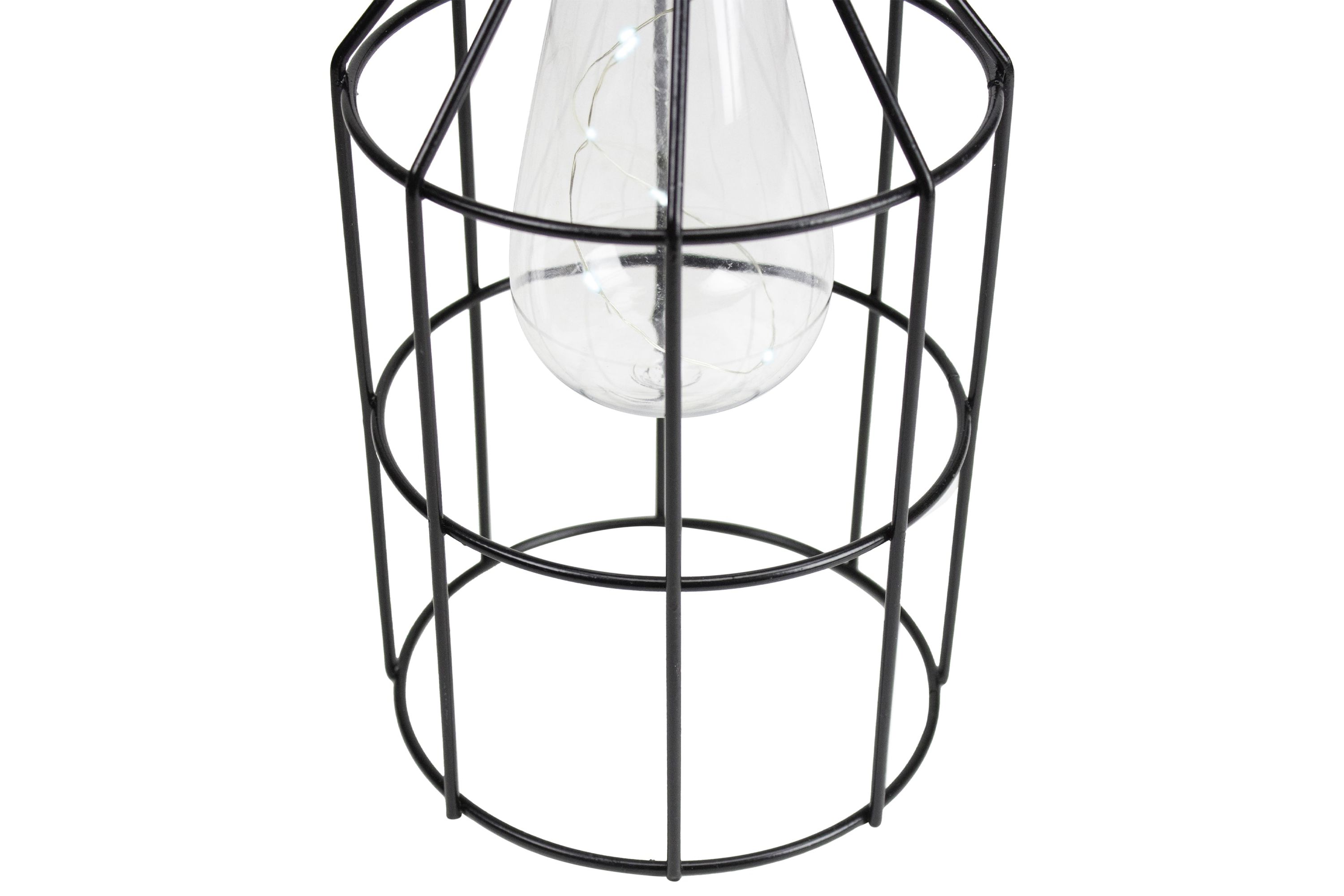 9.5" Black Outdoor Geometric Hanging Solar Lantern with Handle Outdoor Decor
