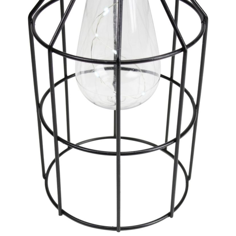 9.5" Black Outdoor Geometric Hanging Solar Lantern with Handle Outdoor Decor