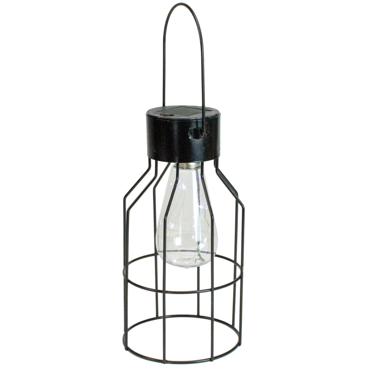 9.5" Black Outdoor Hanging Geometric Solar Lantern with Handle