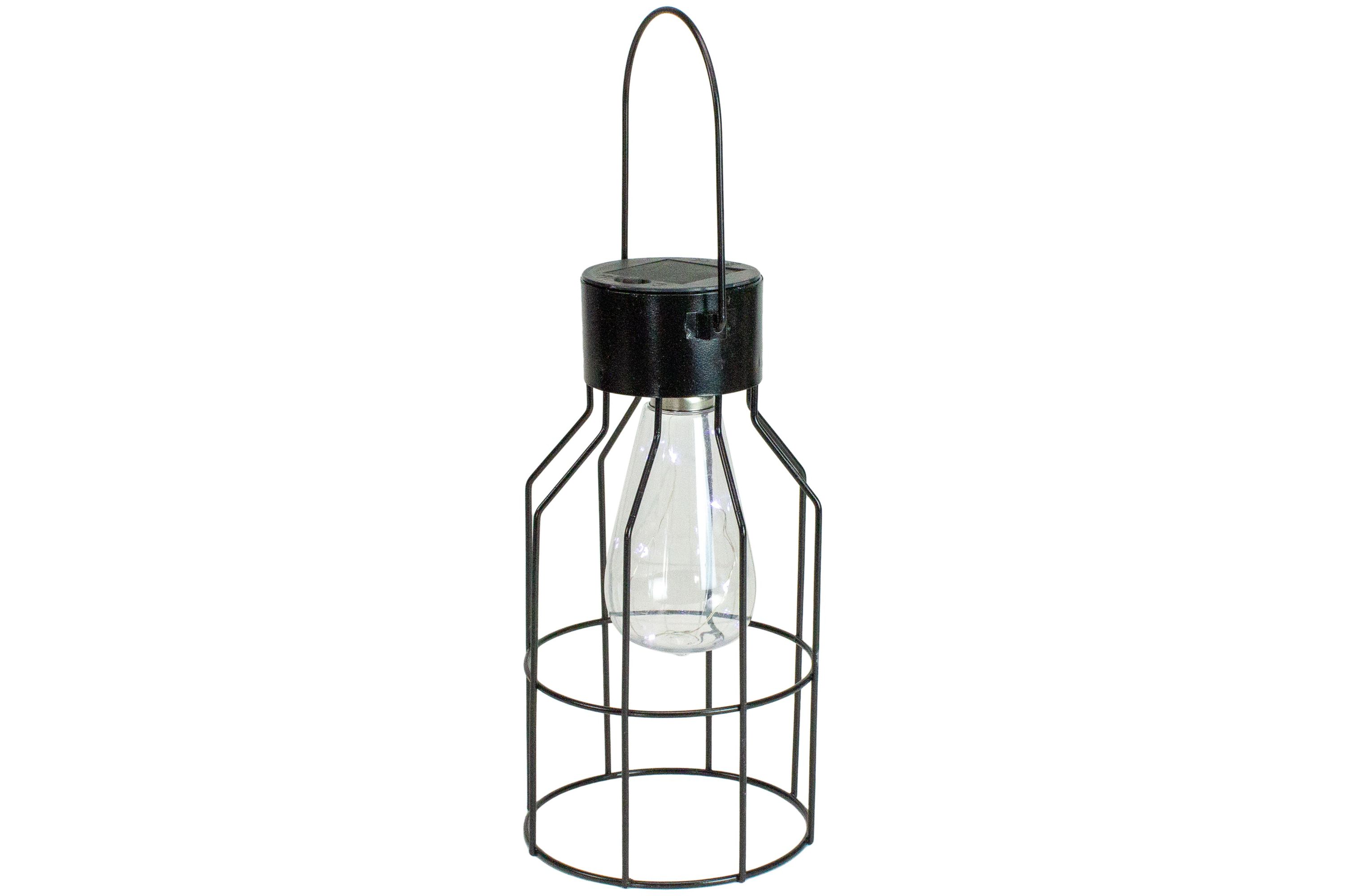 9.5" Black Outdoor Hanging Geometric Solar Lantern with Handle